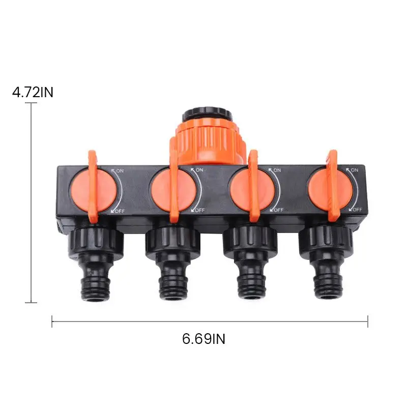 Garden Hose Pipe Splitter 4-Way Faucet Diverter Tap Hose Connector Four Independent Switches For Home Lawn Irrigation