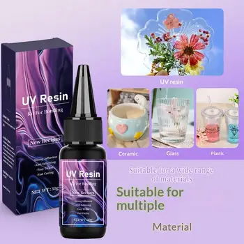 Colla Epossidica UV 20g/30g/50g per Creazione Gioielli Fai-da-Te, Alta Trasparenza, Asciugatura Rapida, Alta Durezza, per Lampada UV e Decorazioni Artigianali
