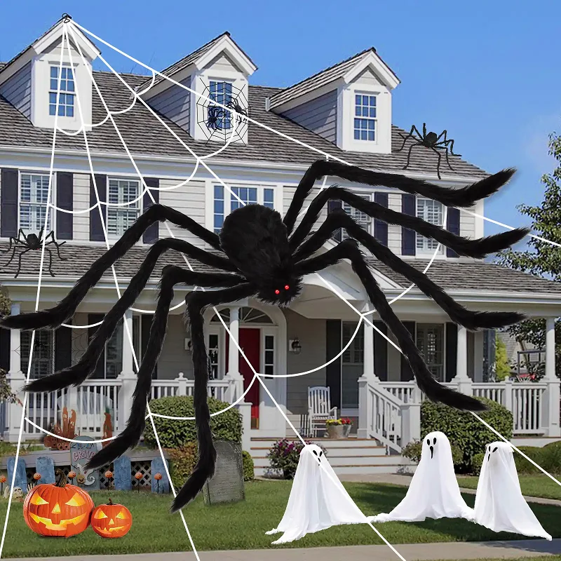 Giant Plush Spider Halloween Decoration (90-200cm) - Hairy Horror Prop for Indoor/Outdoor Party Scenes, Multi-Scene Prank Toy