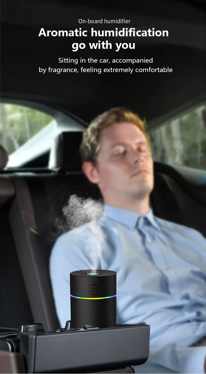 차량용 디퓨저 가습기, USB, 7색 조명변환, 다양한 장면, 배터리 불필요, 범용, 자동차 애호가를 위한 선물