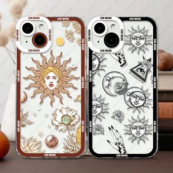 재미있는 태양 달 얼굴 천사 눈 휴대폰 케이스, 아이폰 15 14 13 12 11 미니 프로 맥스 XS X XR SE 7 8 플러스 투명 커버