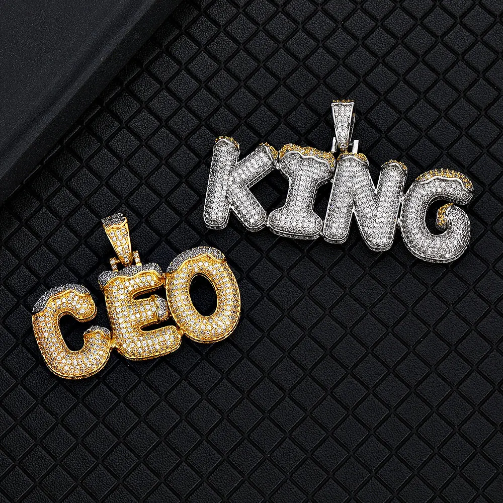 Hip Hop Custom Iced Out Personalized Initial Name Letter Zircon Diamond Pendant Necklace For Women Jewelry