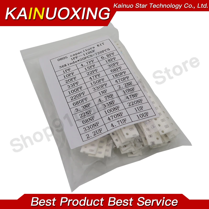 SMD Capacitor Kit Assorted 0603 0805 1206 16/36/50Values 1PF ~ 1UF 320PCS 720PCS 2500PCS/Set