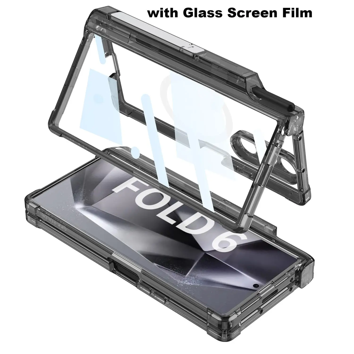 Robuste, stark sturzsichere TPU-Schutzhülle für Samsung Galaxy Z Fold 6, magnetische Aufladung, mit Telefonständer, Glasbildschirmfolie_voghion.com