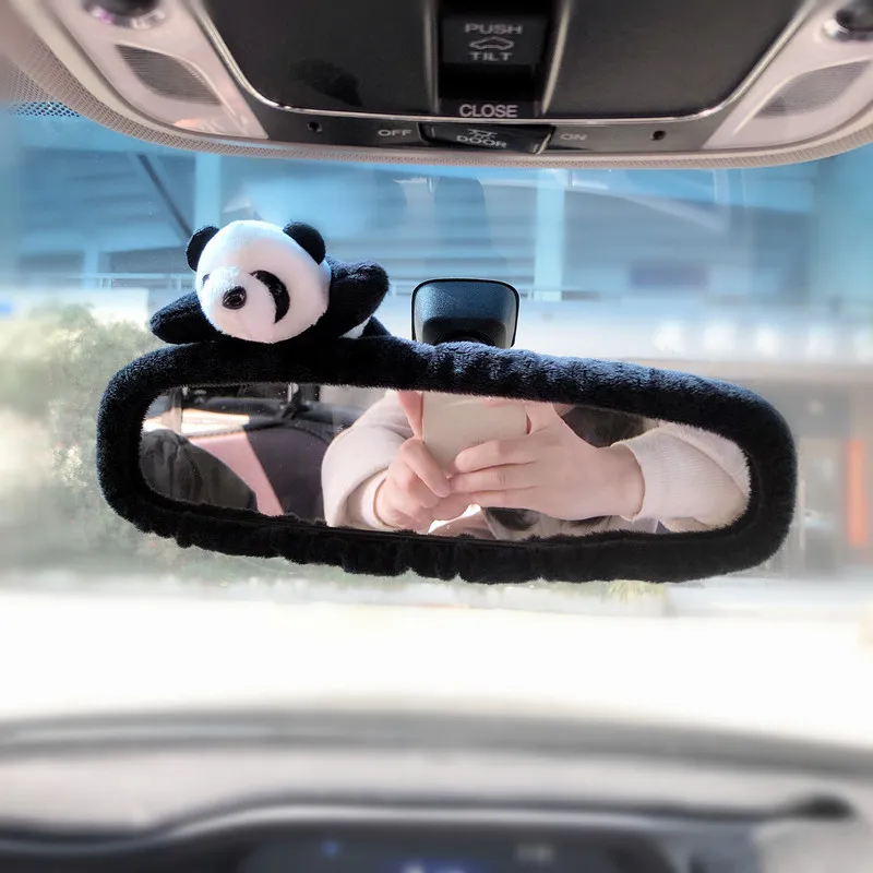 Carbon Fiber Mirror Cover Rearview Mirror Cover Rearview Mirror Adorable Rabbit Car Rearview Mirror Cover Cute Creative Korean Character Mirror Cartoon Reversing Decoration Female