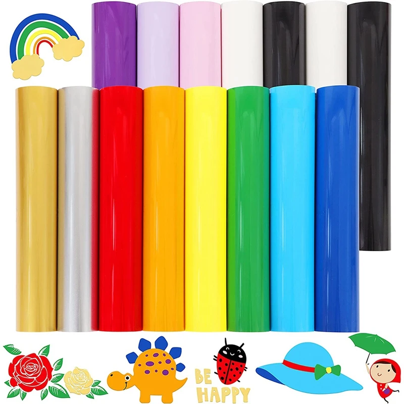 

HTV Heat Transfer Vinyl: 15 Pack Iron On Vinyl Sheets For Cricut 13 Assorted Colors HTV Vinyl Bundle Accessories