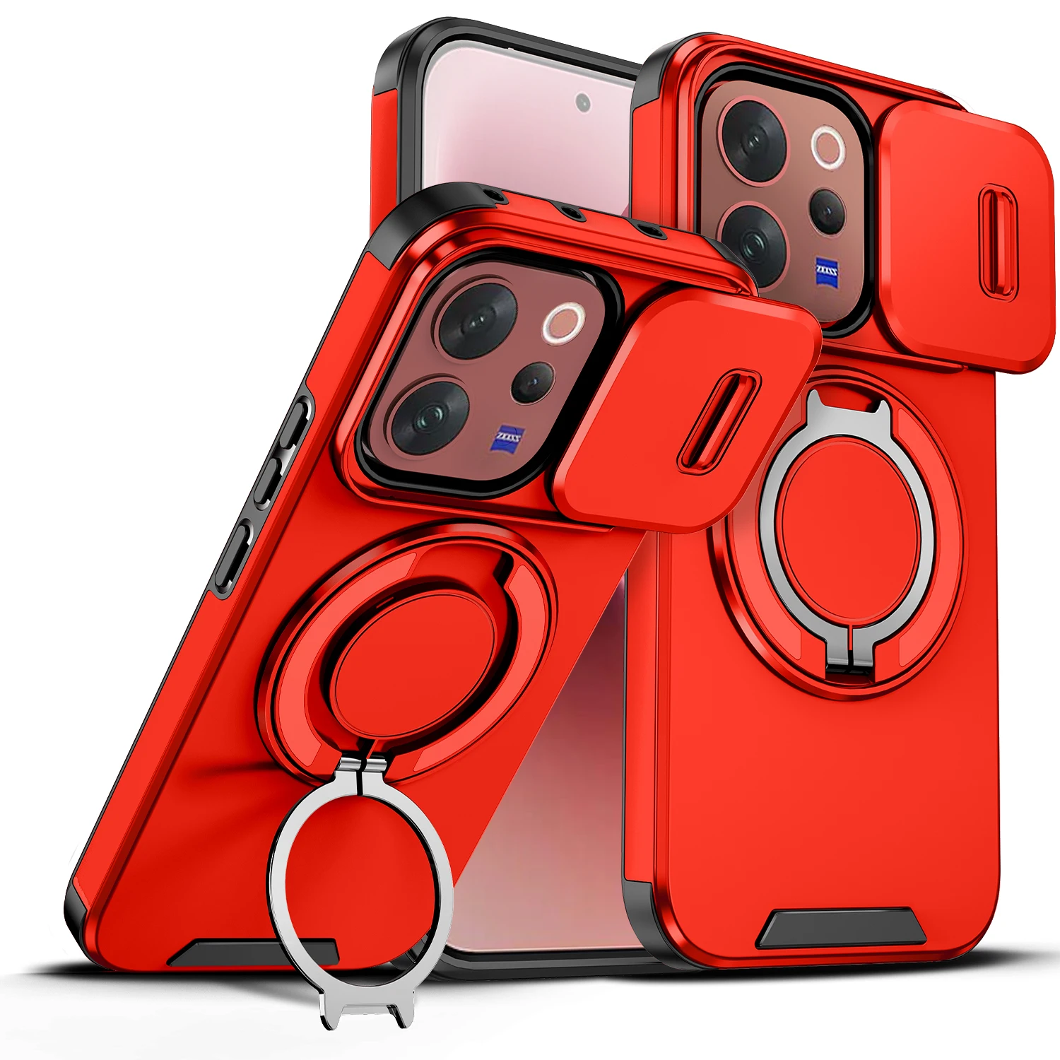 Vivo V70 Enhanced Armor Case with Slide Camera Lens Protector and Magnetic Ring Holder
