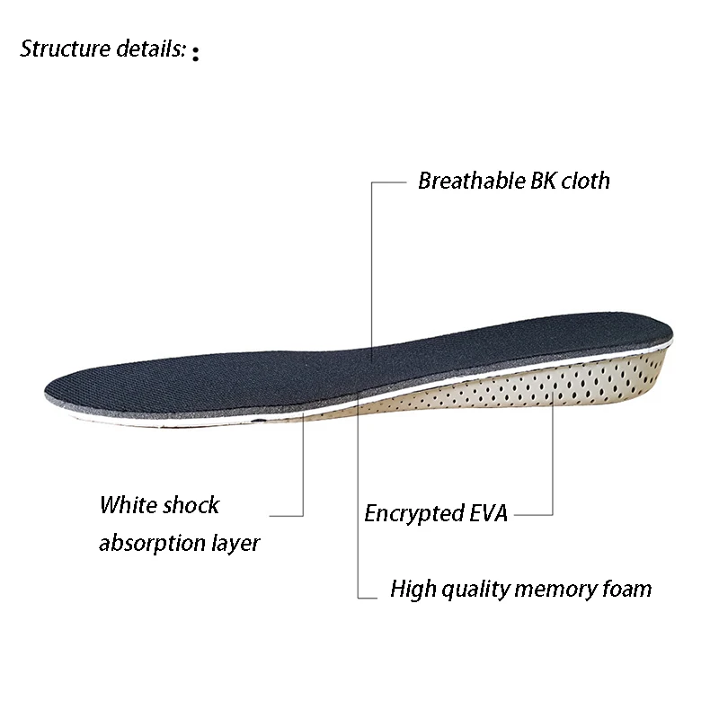 ZK50 1 Pair Insoles Breathable Half Insole Heighten Heel Insert Sports Shoes Pad Cushion Unisex 2-4cm Height Increase Insoles