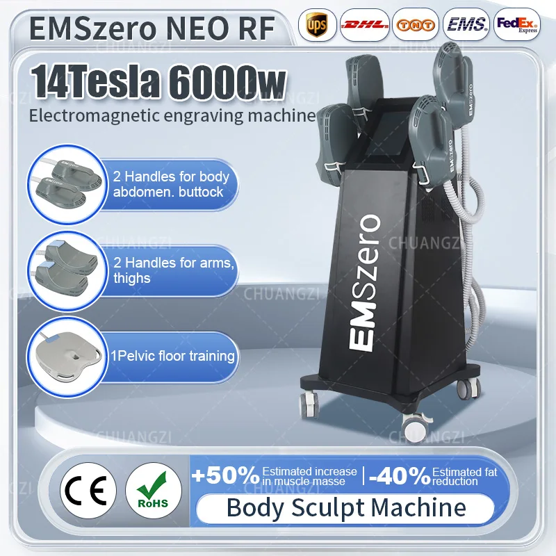 

EMSzero Neo 6000W 14Tesla Hi-emt body Muscle Machine with 4Handles RF Pelvic StimulationPadsOptional salon