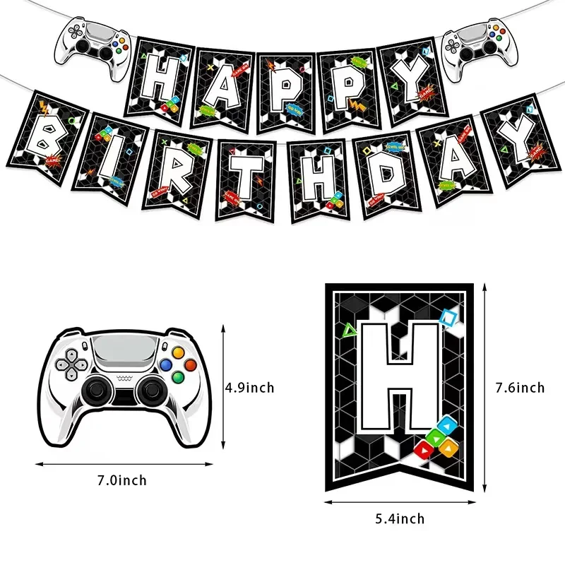 Party Supplies Birthday Party Supplies Disposable Tablecloth Birthday Tableware Set Cake Decoration Toppers Black White Game On Theme Decoration Kid Birthday Disposable Tableware Cup Plate Tablecloth Banner Balloon Cake Topper