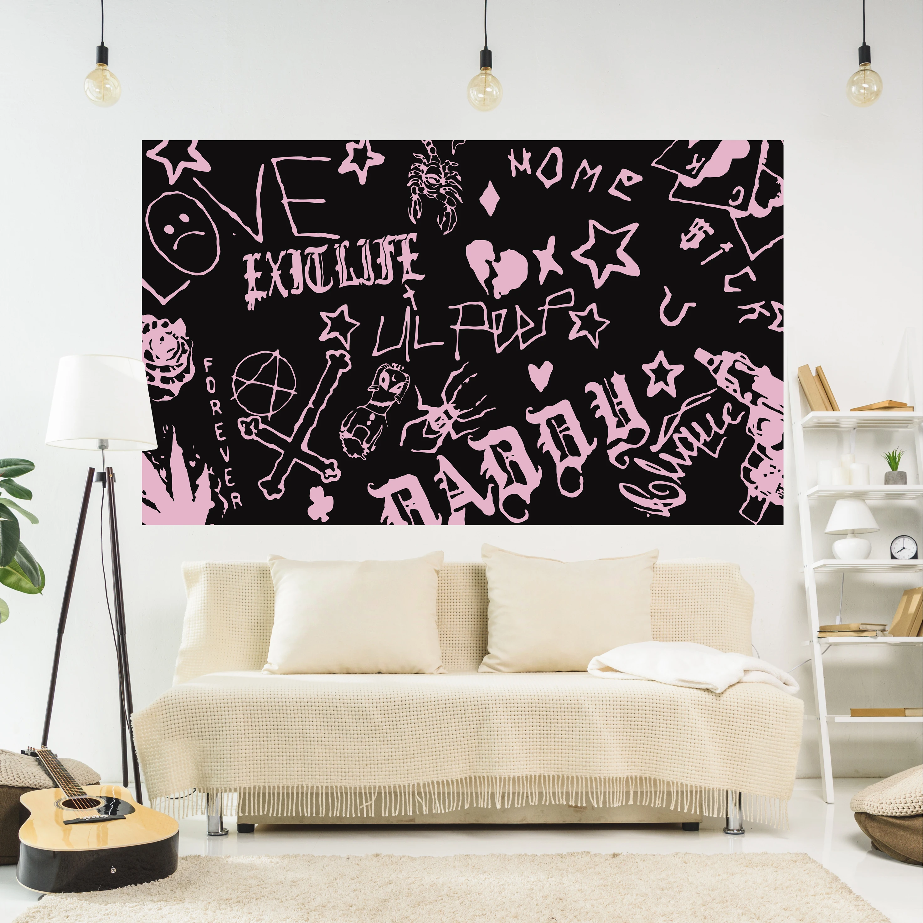 Tapestry Decor Lil Peep Tapestry Black Hippie Witchcraft Printed Dormitory Or Room Decor Wall Hanging Carpets Party Backdrop Sofa Blanket