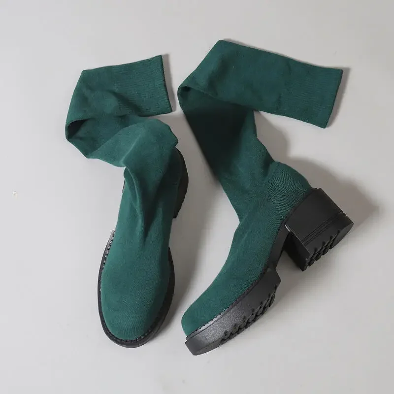 Chunky Platform Over The Knee Boots Women 2025 Autumn Thick Bottom High Heel Elastic Sock Boots Brand Woman's Long Booties 42