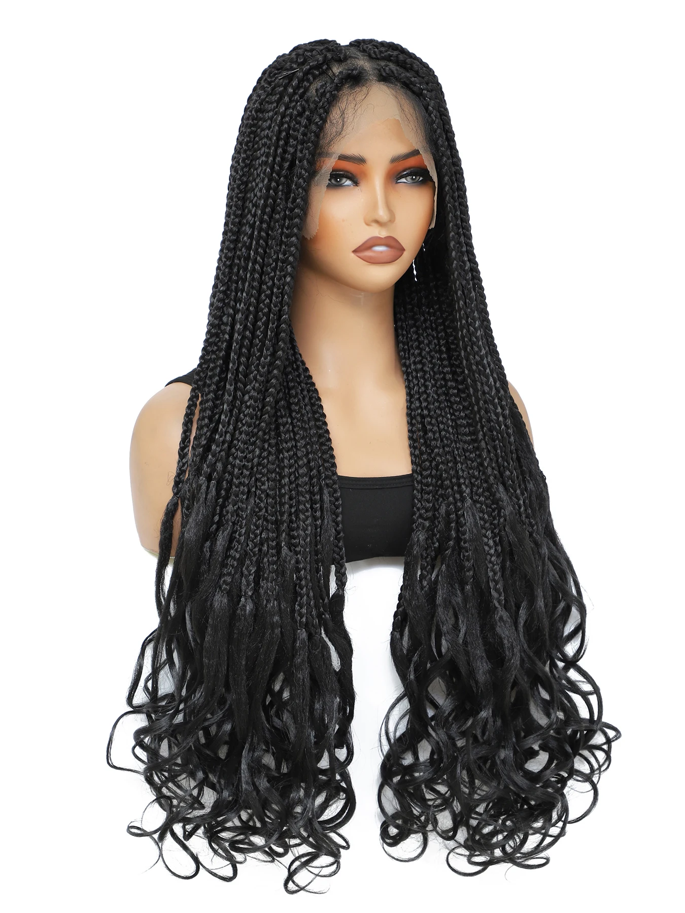 30 Inch Full Lace Braided Wig Knotless Free Boxed Braided Wig Suitable For Girls Synthetic Lace Frontal for All Skin Tones Squar