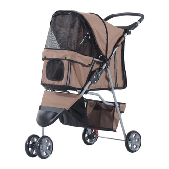 PawHut Carrito para Perros Plegable con Cesta de Almacenaje 75x45x97 cm Café 1