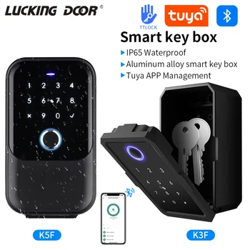 Waterproof Key Safe Box Smart Fingerprint Storage Secret Key Safety Box Tuya or TTlock App Bluetooth to WiFi Hub Unlock Padlock 1