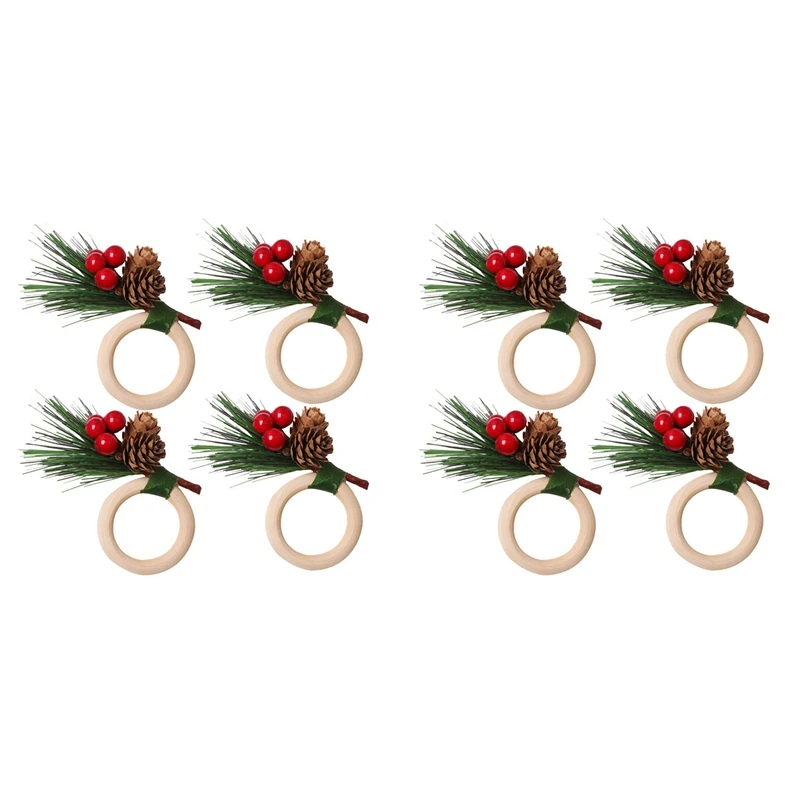 

Набор из 8 колец для рождественских салфеток, деревянные кольца для салфеток, настольные украшения на Рождество, свадьбу, декор для стола