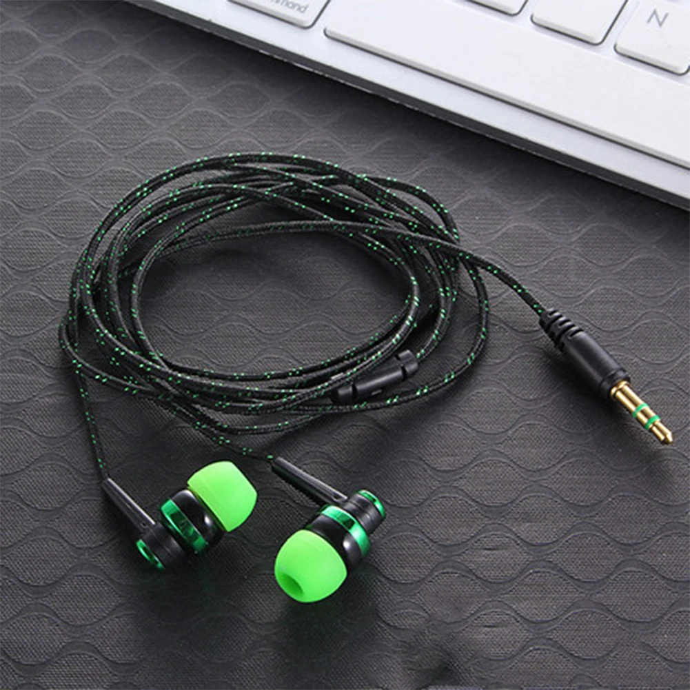 Wired Earphone Headset 3.5mm Nylon Weave Cable For Laptop Smartphone