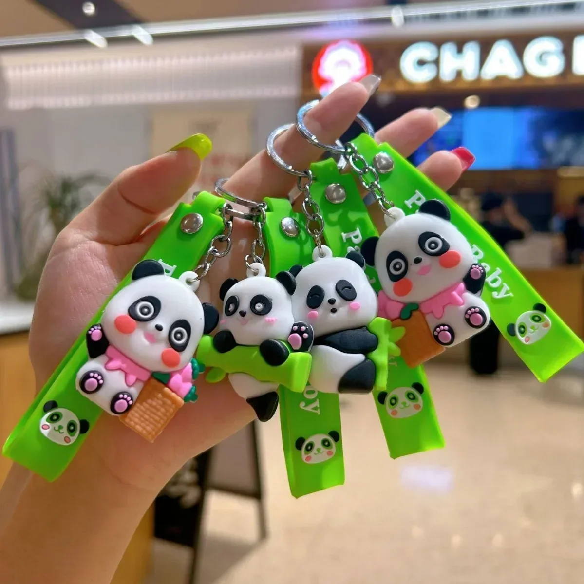 s Creative Hold Bamboo Panda Holiday Couple Small Gift Fashion Personality Silicon Keychain