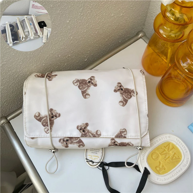 Women Retro Makeup Storage Bag Bear Cosmetic Necesserie Organizer Travel Toiletry Bags Cute Pencil Case |
