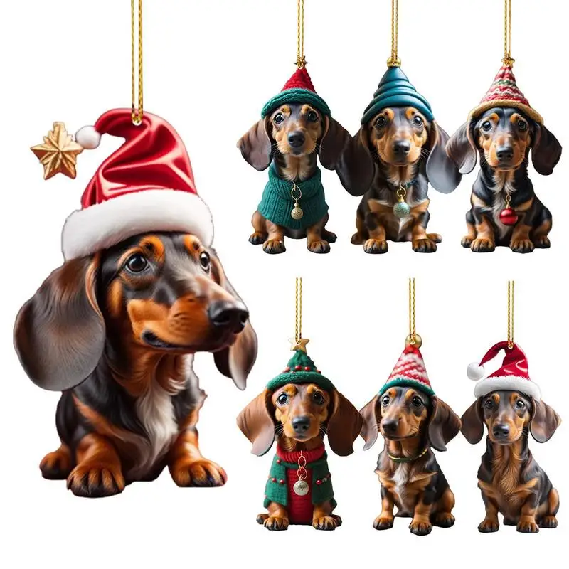 

Cartoon Cute Dog Christmas Ornaments Fun Dachshund Dog Hanging Decoration Gift Xmas Tree Pendant Party Supplies Home Car Decor