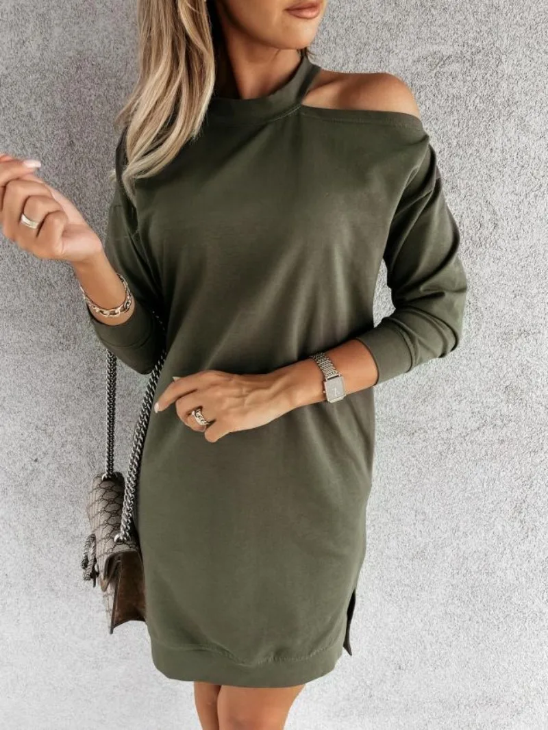 

Women's New Sexy Fashion Leisure Commuting Vacation Style Versatile Street Style Solid Color Off The Shoulder Dress