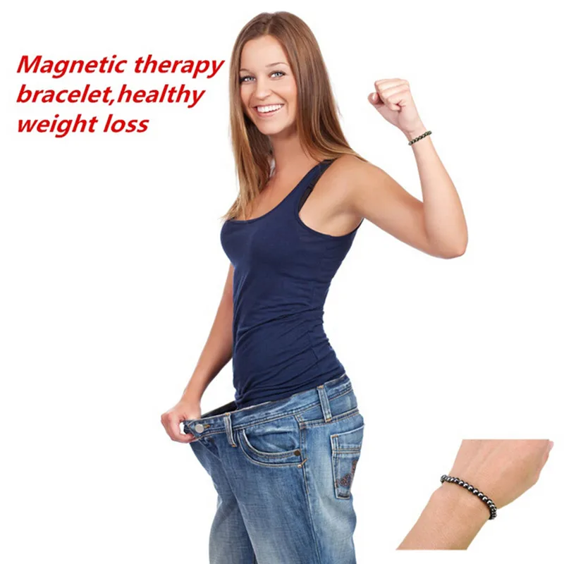 Unisex 1Pc Weight Loss Round Black Stone Magnetic Therapy Bracelet Health Care Luxury Slimming Product