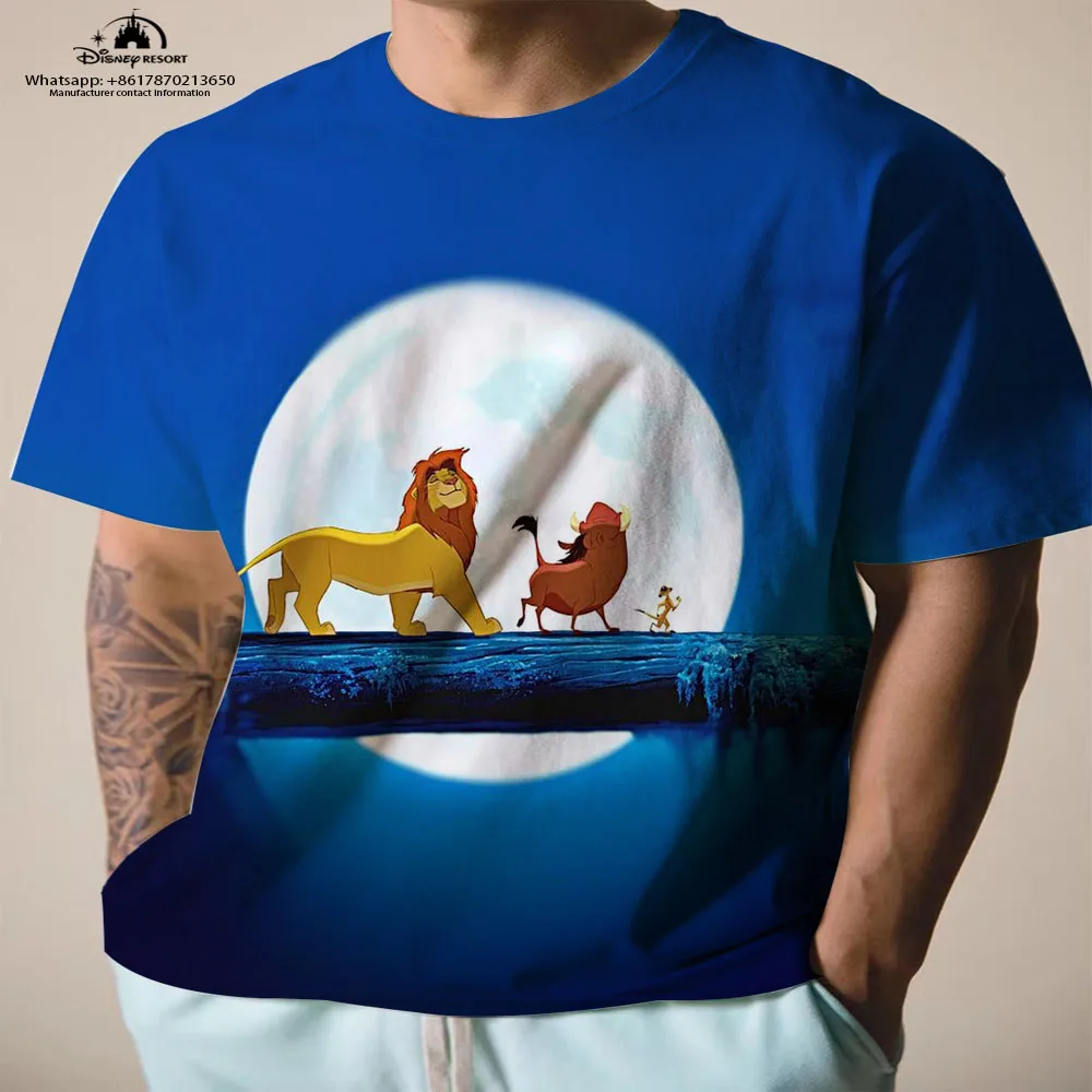 

2023 Summer Harajuku Street New Lion King Anime Casual Trend Versatile Disney Brand Print Fashion Men's Round Neck T-Shirt Y2K