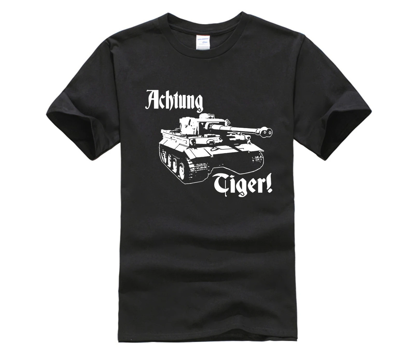 Mens Achtung Tiger Ww2 German Deutschland Wehrmacht Panzer Tank Black Tee Shirt World Of War 2 Military T-Shirt Mercede
