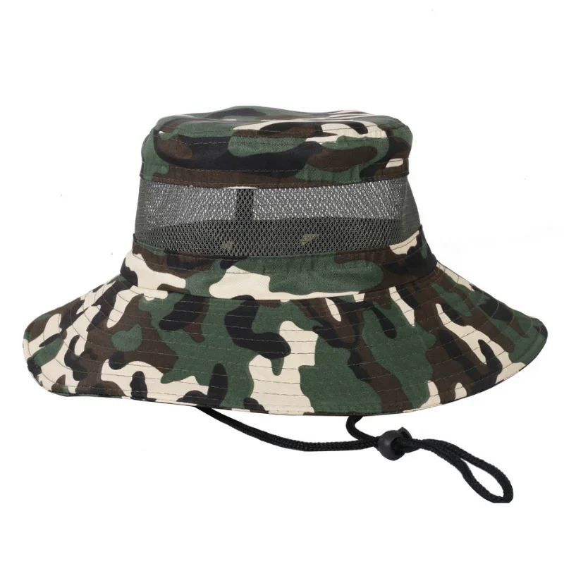 Outdoor Camouflage Bucket Hat Women Men Summer Jungle Fishing Mesh Hat Hiking Beach Breathable Anti-UV Sun Protector Caps