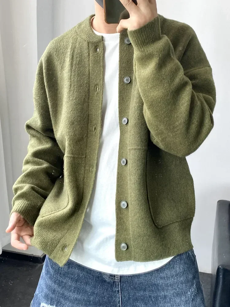 

2023 Autumn Winter New Fashion Cardigan Men Knitted Sweater Round Neck Jacket Loose Sweater Coat Simple Boutique Woolen Sweater