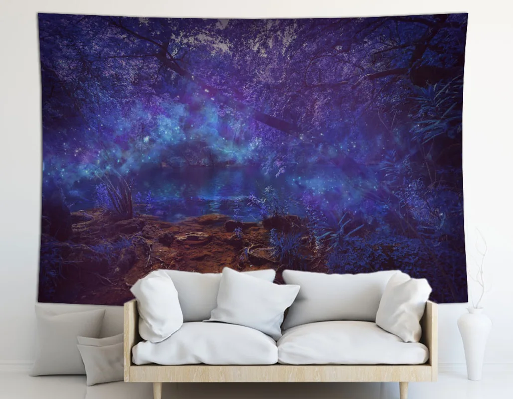 Beautiful Forest Night Starry Night Decorative Tapestry, Fantasy Aurora, Bedroom, Home Decoration