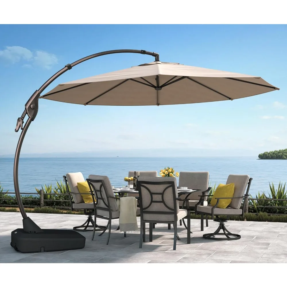 11FT Cantilever Umbrella with Base Outdoor Large Round Aluminum Offset Umbrella for Patio Garden Backyard (11 FT) Umbrellas