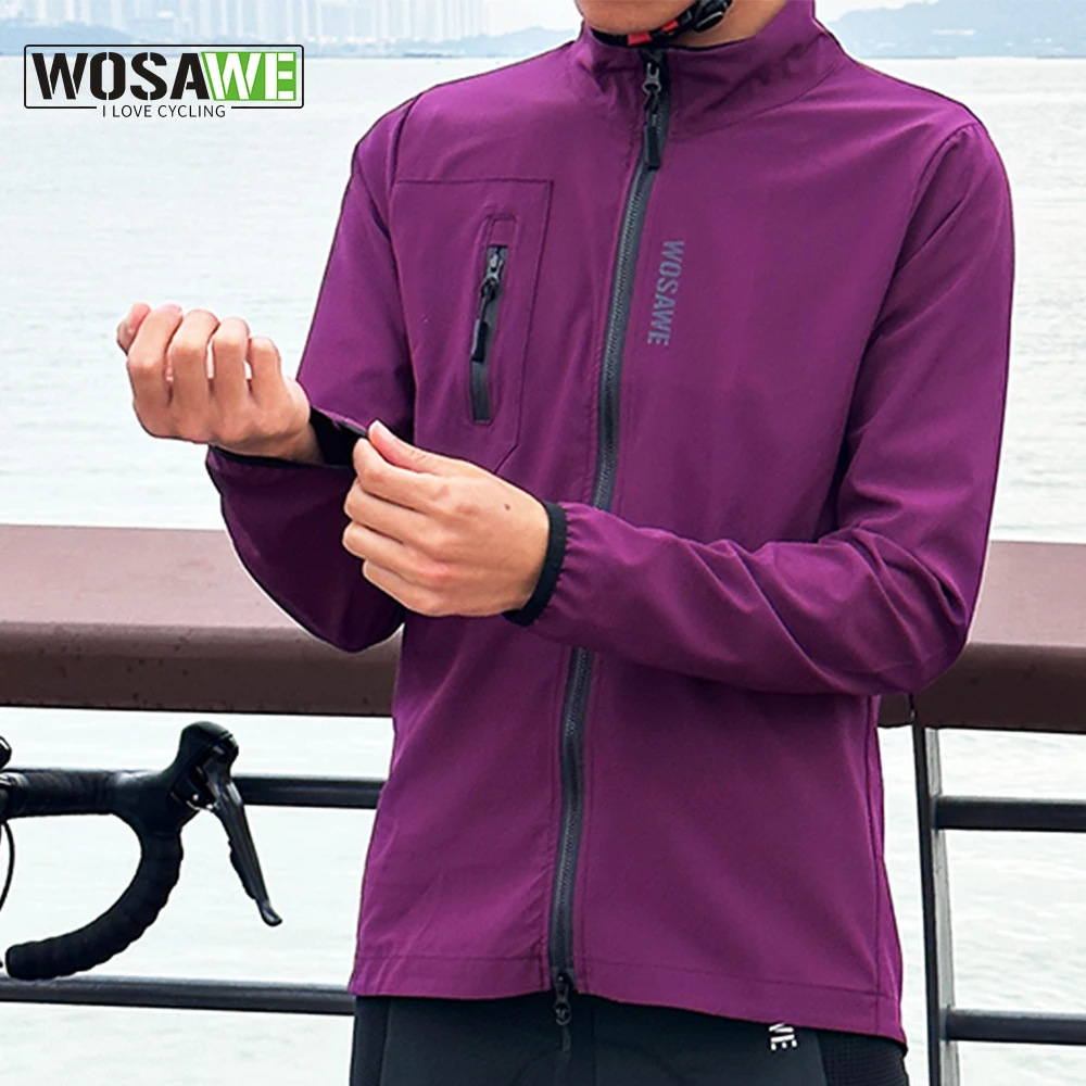 WOSAWE 초경량 남성용 사이클링 윈드 브레이커 방풍 자켓 자전거 조끼 방수 MTB 도로 자전거 롱 저지 2 포켓