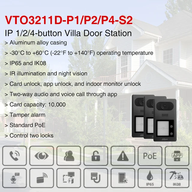Dahua VTO3211D-P1-S2 VTO3211D-P2-S2 VTO3211D-P4-S2 IP 1/2/4-button Villa Door Station Video Doorbell Intercom Built-in Speaker 2