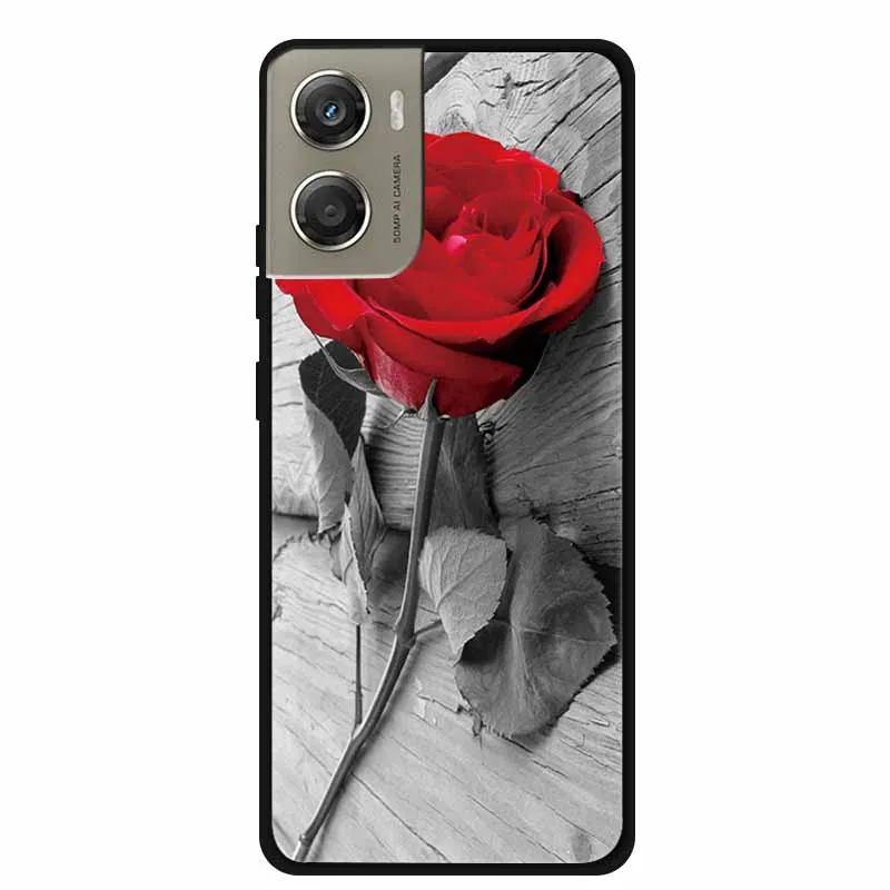 Cute Cartoon Animal Soft Silicone Back Cover with Flower Design - Black