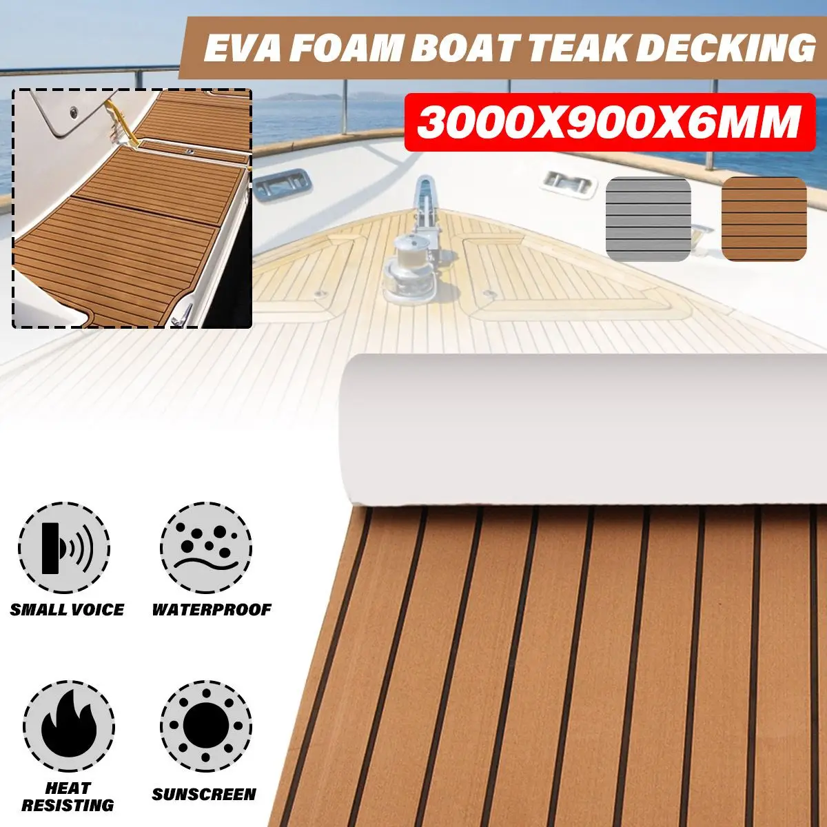 

3000x900x6mm Self-Adhesive EVA Foam Marine Boat Yacht Flooring Faux Teak Sheet Pad Boat Decking Decor Mat