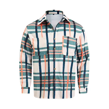 Casual Plaid Shirts Men Spring Autumn Single Breasted Loose Long Lapel Tops Large Size Pocket Flannel Checked Shirts S-3XL 3
