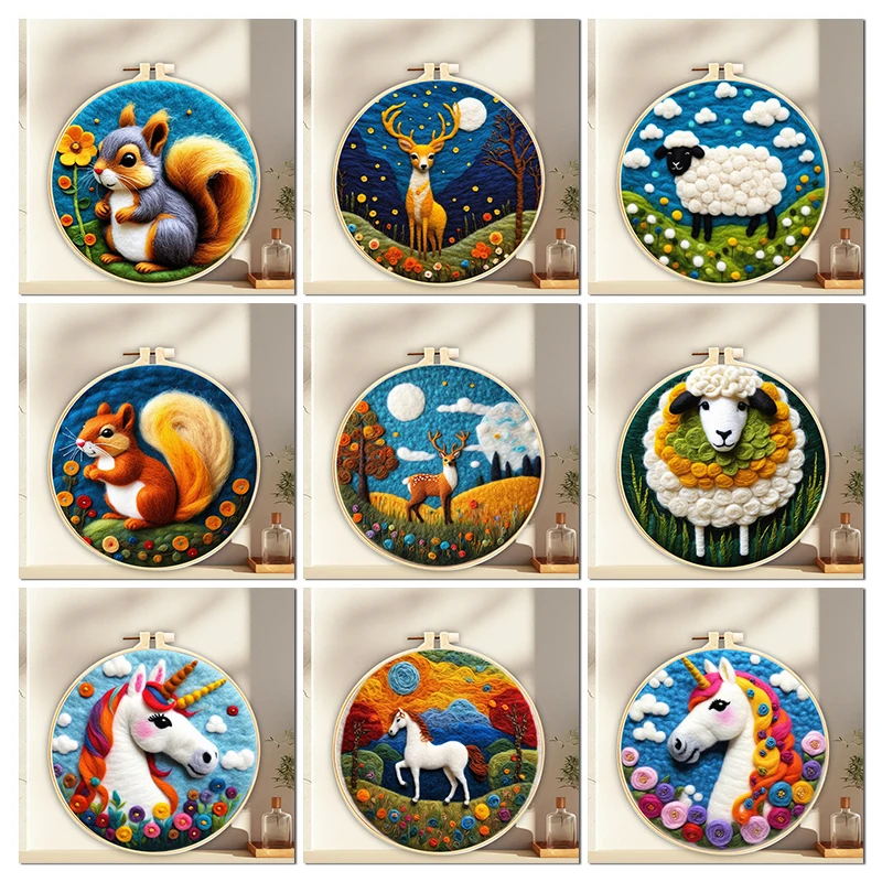 Needle Felting Kit Wool Felting Kit Needle Felting Painting Kit GATYZTORY Wool Felting Painting Kit Kit Unicorn Sheep Deer Felt Crafts Package Felt Needle For Handwork Funny Diy Crafts 20x20cm