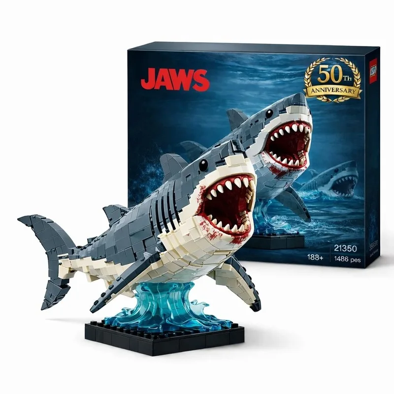 새로운 상어 그레이트 화이트 샤크 빌딩 블록 호환 가능 창의적인 조립 수집용 장난감 데스크탑 장식 모델 어린이 및 성인용