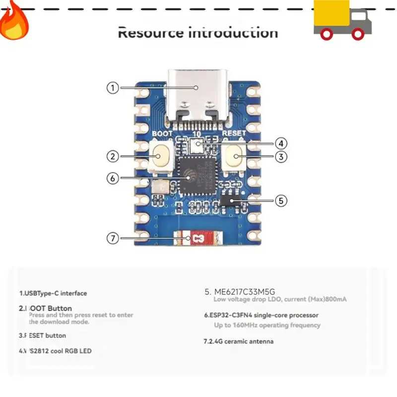 ESP32-C3-Zero Development Board Wifi Bluetooth Module RISC-V 32-Bit Single-Core Processor ESP32-C3FN4 Type-C