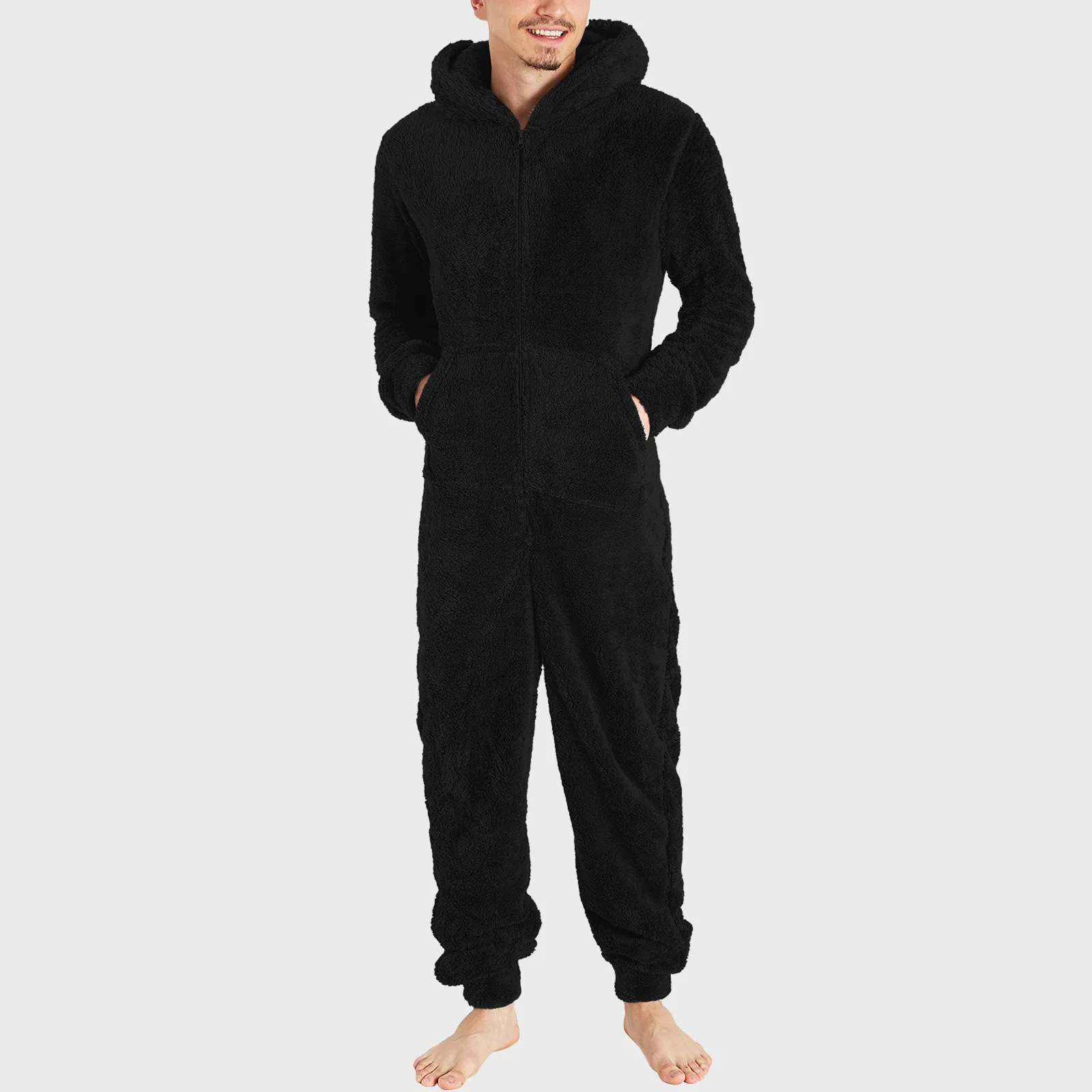 Men's Zipper Warm Plush Thermal One-piece Pajamas for Couples Pajama Man Sleepwear Sleeping Sexy Lingerie Jump Suit