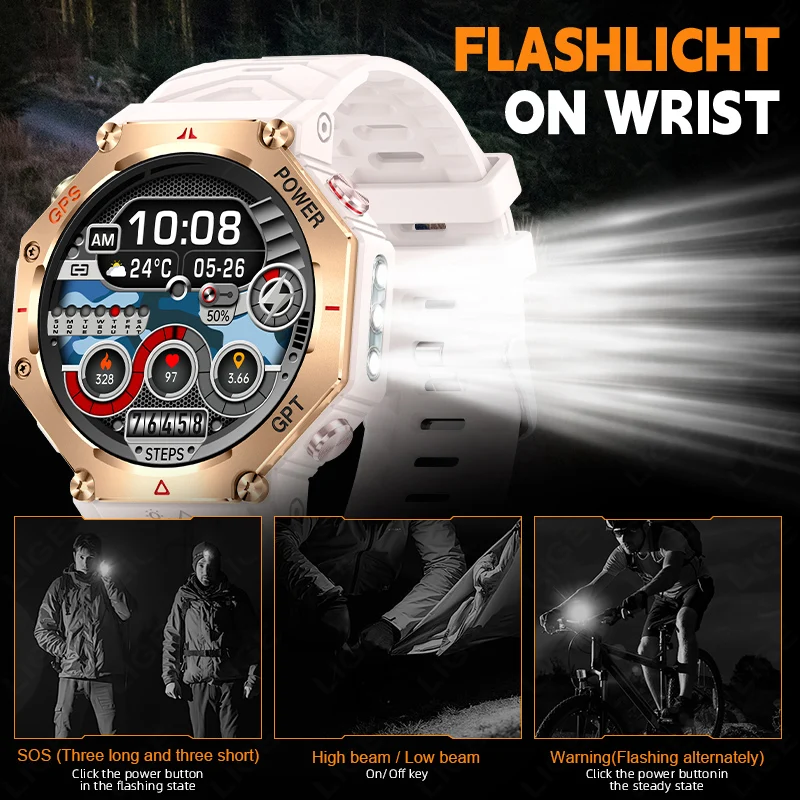 LIGE GPS Smart Watch Premium Military Bluetooth Call Outdoor Sports 3ATM Waterproof AMOLED 1.39 Inch Screen New Smartwatch Men