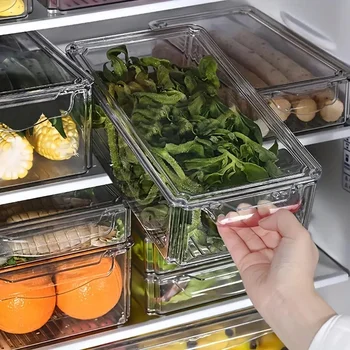 Fridge Organizer Stackable Bins with Lids 1