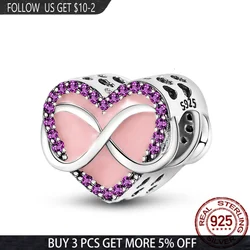 NEW 925 Sterling Silver Eternal Symbol Enamel Heart Beads Charms Fit Original Pandora Bracelet&Bangle Making DIY Women Jewelry