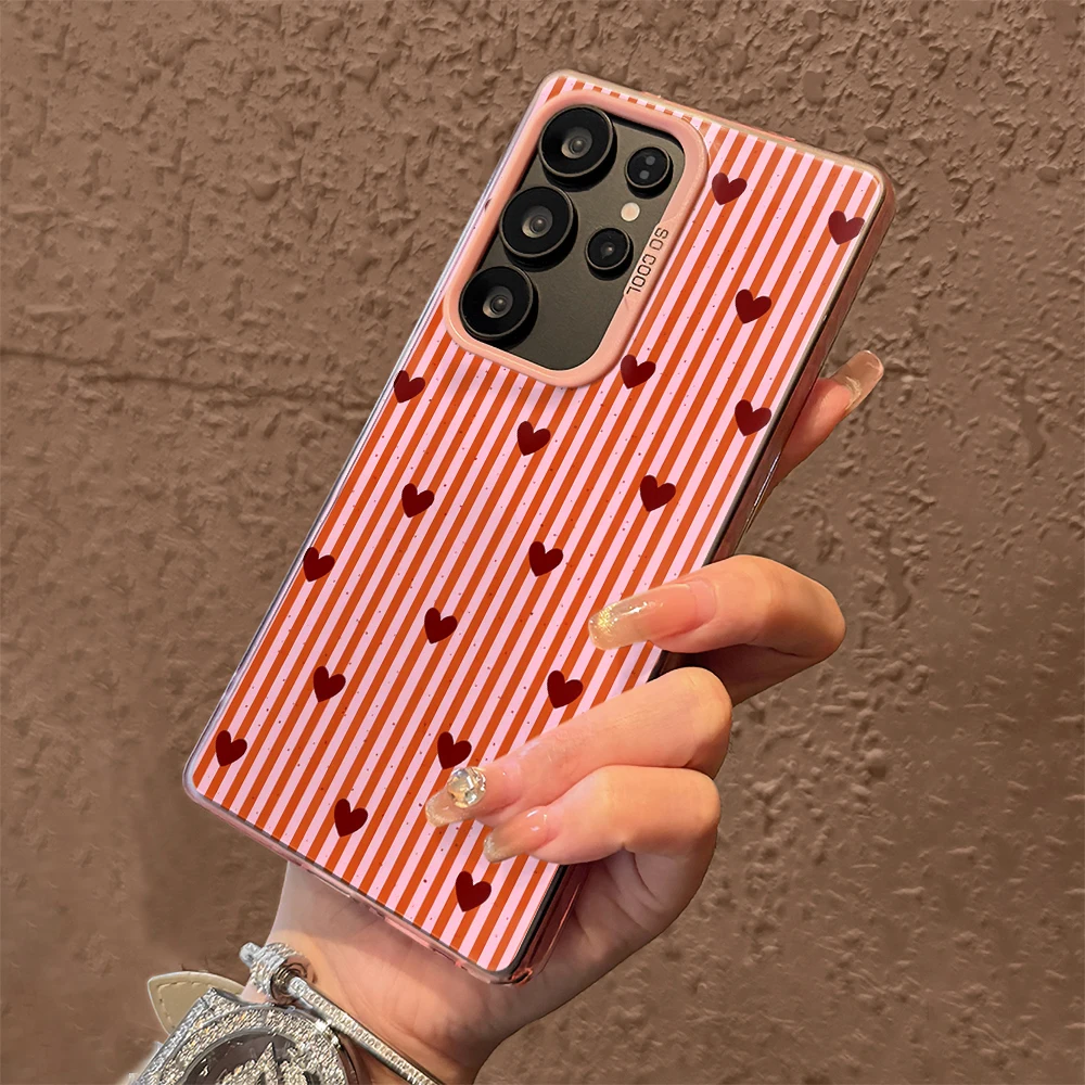 Chic Heart Stripe Anti-Fall Phone Case with IMD Design