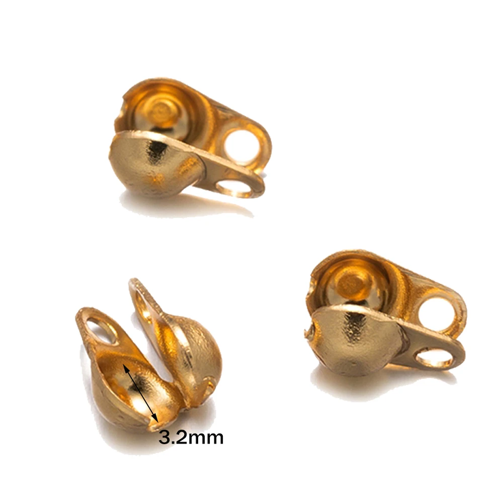 500 Stück Gold Edelstahl Crimp End Tips Knotenabdeckungen Clamshell Fold-Over Bead für DIY Armband Halsketten Schmuckherstellung Versorgung – Detail 5