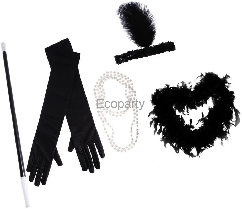 

Комплект женских сексуальных аксессуаров 1920-х годов, повязка на голову, жемчужное ожерелье, перчатки, держатель сигареты, боа (5 шт. в комплекте)