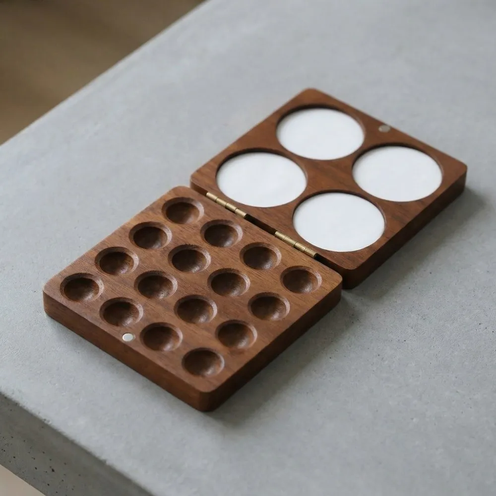 빈 상자 호두나무 수채화 팔레트 소형 자석 흡착 믹싱 페인트 트레이 휴대용 미니 포켓 팔레트 아티스트용