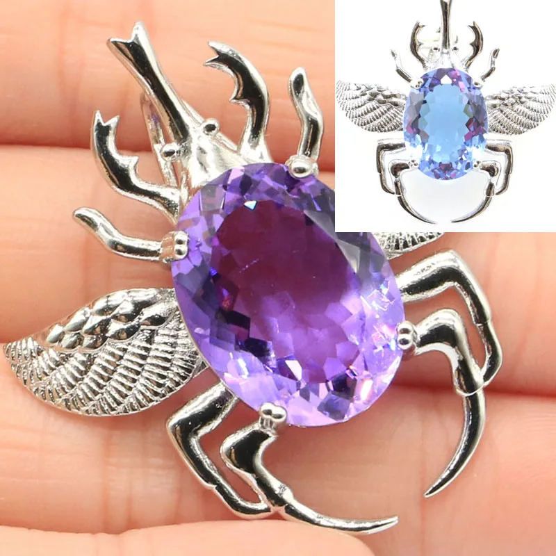 40X40Mm Big Beetle Shape 11G Zultanite Cambia Colore Alexandrite Topaz Mens Presente Ciondolo In Argento