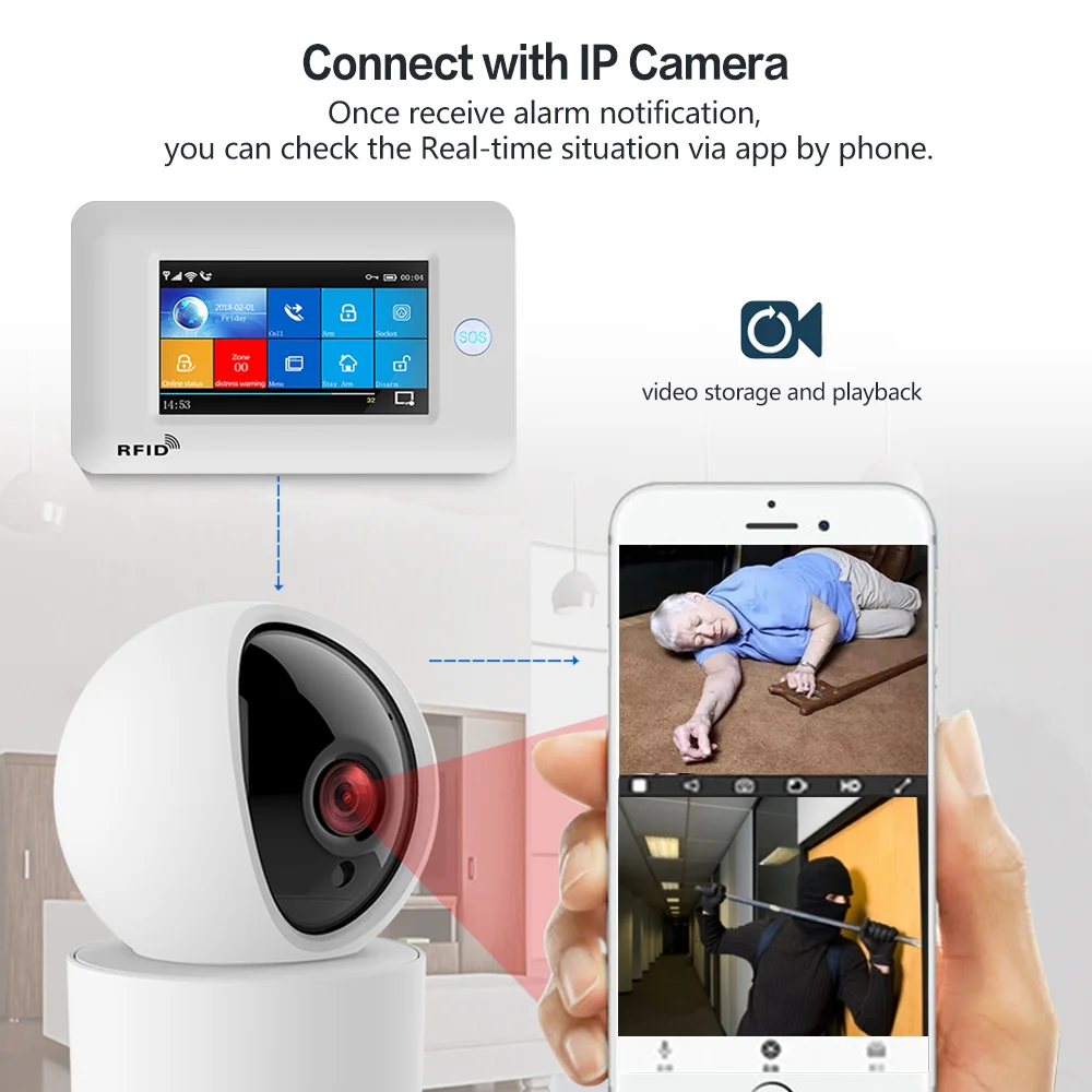 Wireless Home Security Alarm System 2G Wi-Fi GSM PG-106 Remote Control Compatible with Alexa burglar alarm security alarm kit
